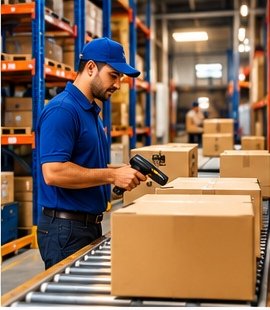 Warehouse team member scanning parcels